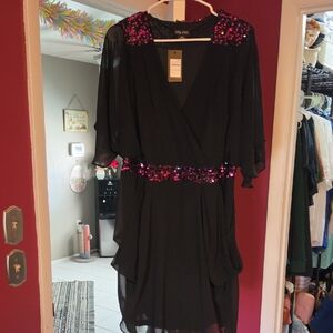 City Chic Black Midi Dress with Fuchsia Sequin Detail